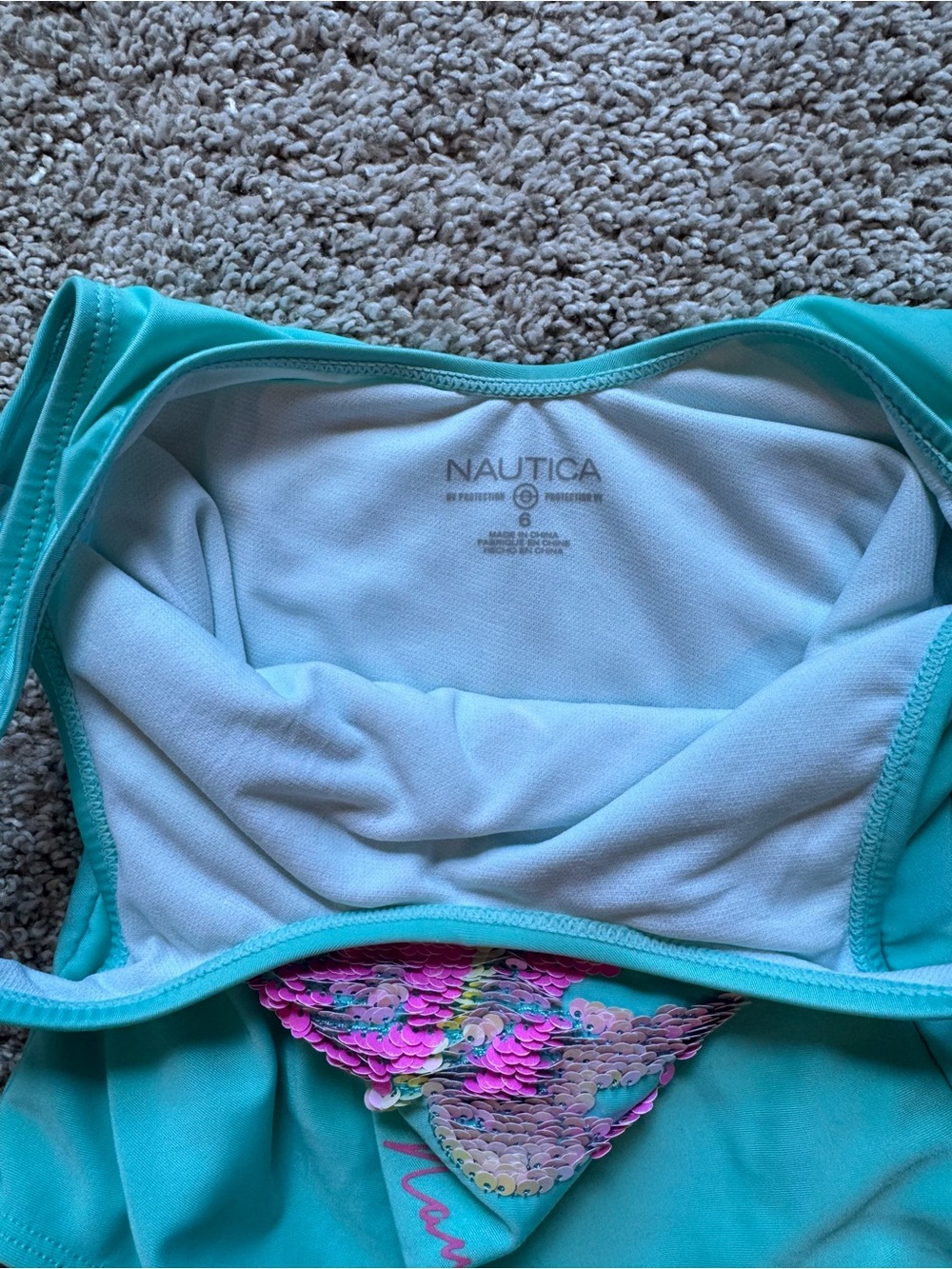 Nautica Girls One Piece Swimsuit Teal Pink Sequin Palm Leaf Bathing Suit size 6 - Picture 8 of 8